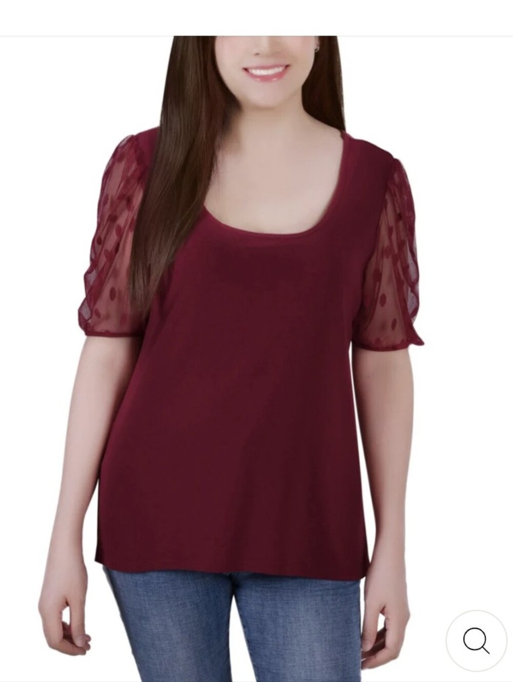 NY Collection Polka Dot Sleeve Blouse